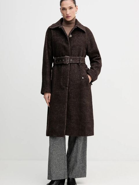 Sisley sweter z domieszką wełny damski kolor brązowy lekki z golfem 102HM2174