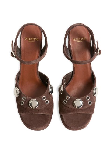 Valentino Garavani stud eyelet leather nellcôte platform sandals - Brown
