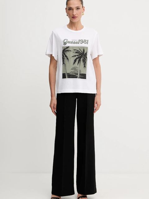 Guess t-shirt bawełniany damski kolor biały W5YI17 I3Z14