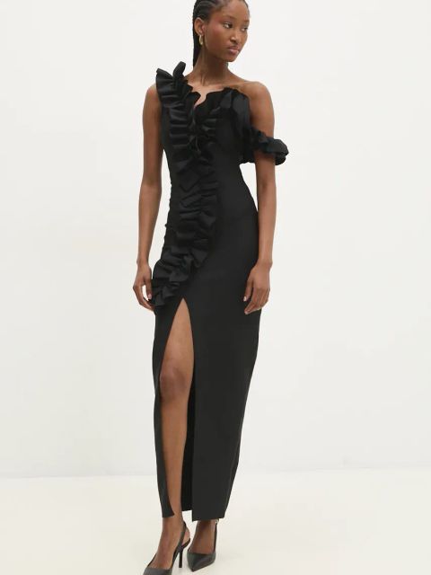 Answear.LAB sukienka kolor czarny maxi dopasowana