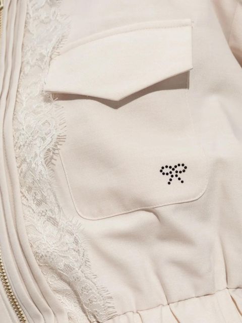 Self-Portrait lace-trimmed zip-front jacket - Neutrals