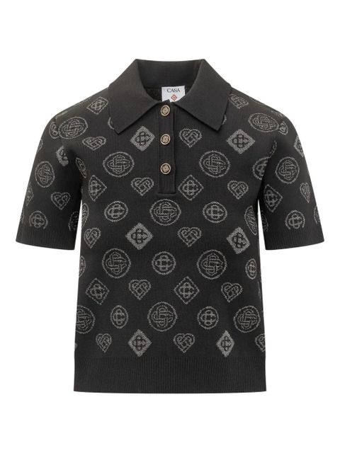 Casablanca jacquard buttoned polo shirt - Black - zdjęcie produktu nr 1