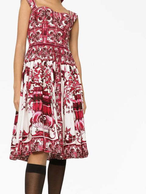 Dolce & Gabbana Majolica-print cotton midi dress - Red