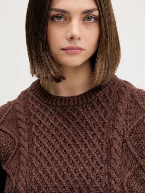 Guess Jeans sweter z dodatkiem wełny damski kolor brązowy lekki W5BR09 Z0561