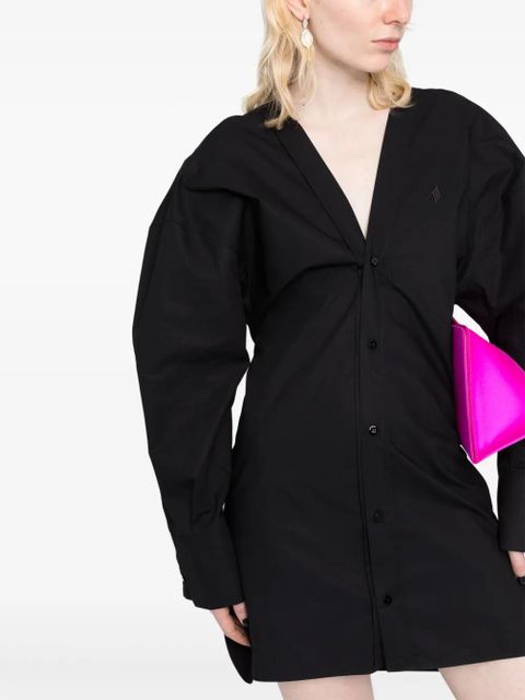 The Attico ruched-detail V-neck dress - Black