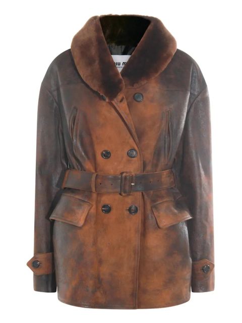 Miu Miu leather double-breasted jacket - Brown - zdjęcie produktu nr 1