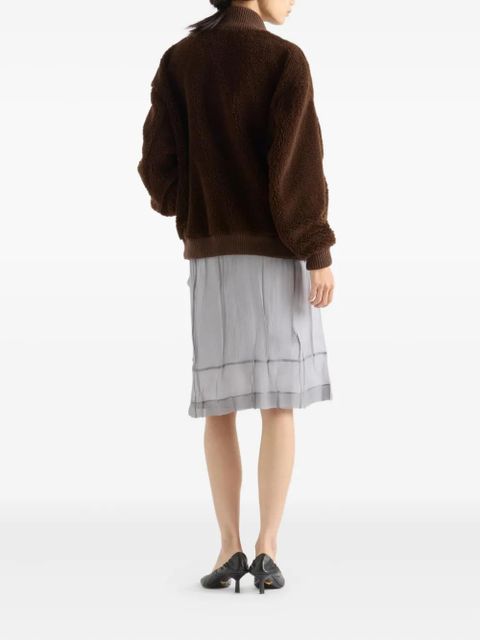 Prada ribbed-trims logo-detail jacket - Brown