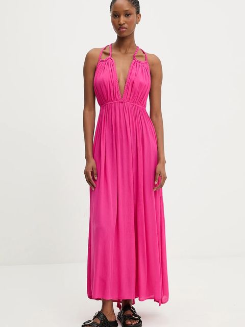 Answear.LAB sukienka kolor różowy maxi rozkloszowana