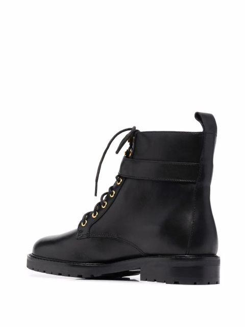 Lauren Ralph Lauren Burnished logo-plaque lace-up leather boots - Black
