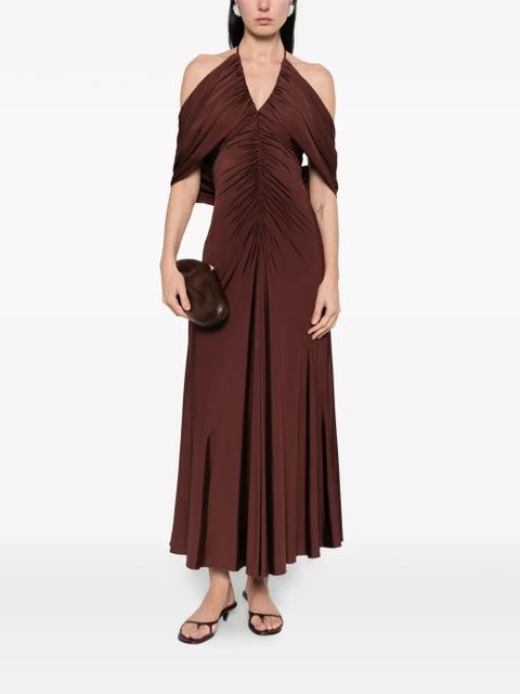 Self-Portrait V-neck ruched midi dress - Brown - zdjęcie produktu nr 2