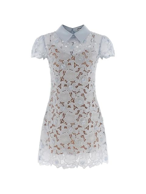Self-Portrait floral-lace point-collar mini dress - Blue - zdjęcie produktu nr 1