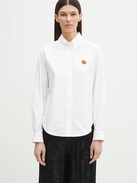 Kenzo koszula bawełniana damska kolor biały regular z kołnierzykiem klasycznym FF52CH2649LO.01