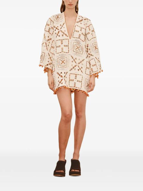 ALEMAIS Marva crochet pom-pom mini dress - Neutrals - zdjęcie produktu nr 2