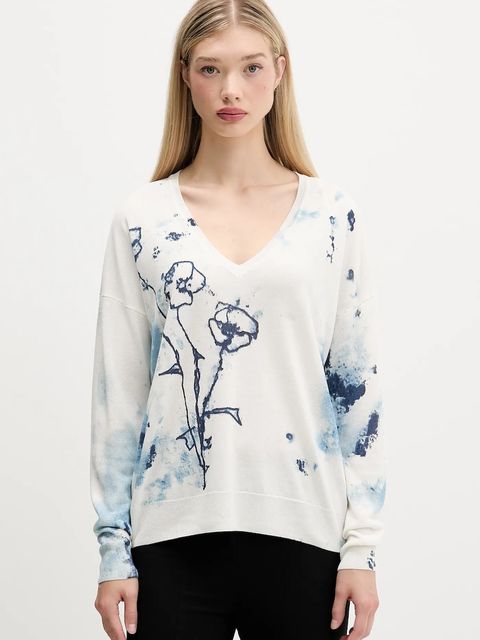 Desigual sweter z domieszką lnu HELSINKI damski kolor beżowy lekki 25SWJF33 - zdjęcie produktu nr 1