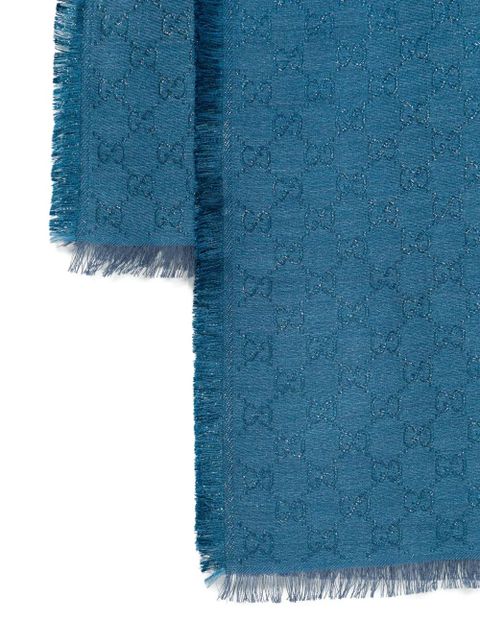 Gucci monogram fringed scarf - Blue