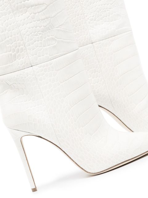 Paris Texas 105mm crocodile-effect knee-high boots - Neutrals