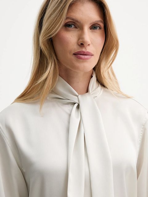 Calvin Klein koszula damska kolor beżowy regular z wiązanym dekoltem LV044D125G