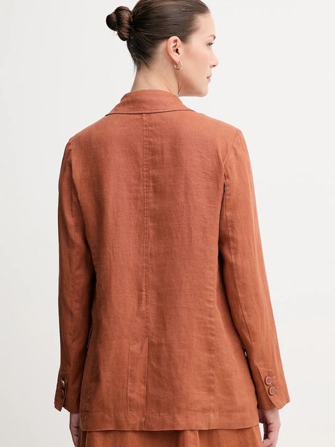 United Colors of Benetton marynarka lniana kolor brązowy jednorzędowa gładka