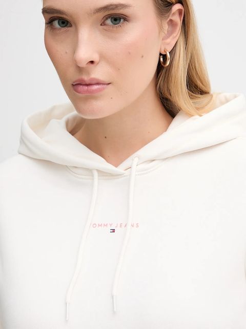 Tommy Jeans bluza damska kolor beżowy z kapturem z nadrukiem DW0DW21963