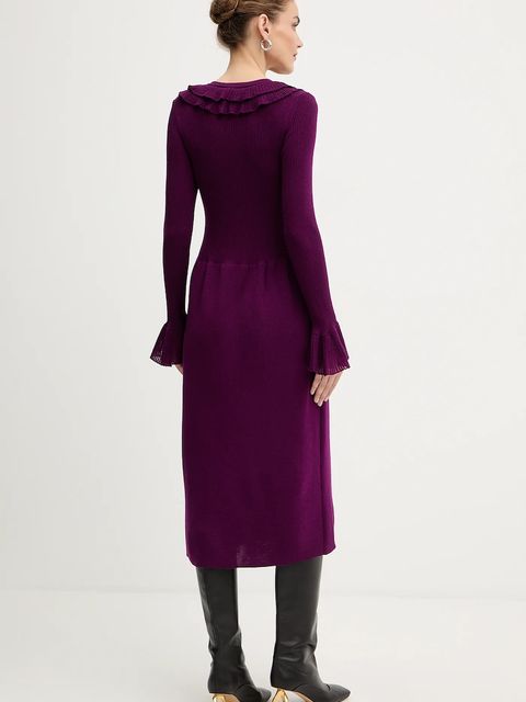 Luisa Spagnoli sukienka wełniana kolor fioletowy midi rozkloszowana 100175