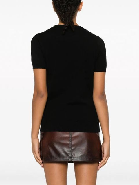 Miu Miu logo-intarsia knitted cashmere top - Black