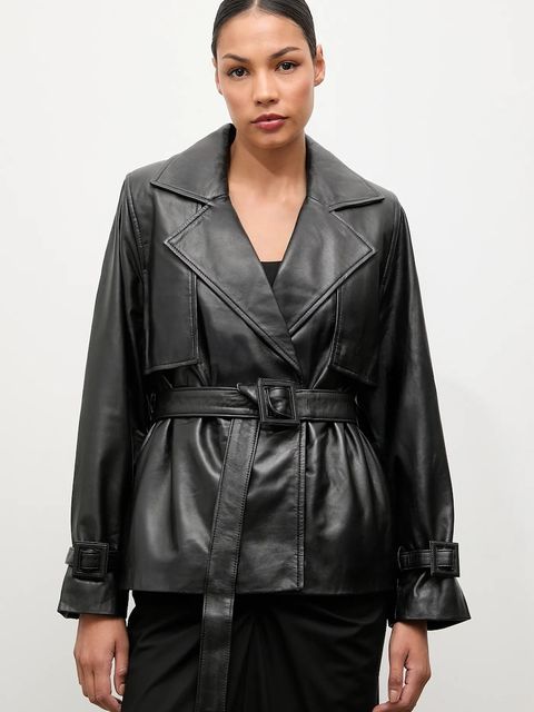 Answear.LAB kurtka skórzana kolor czarny przejściowa