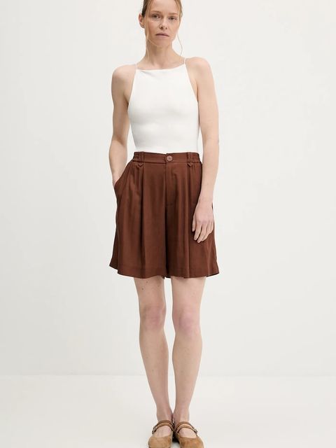 Answear.LAB szorty z lnem damskie kolor brązowy gładkie high waist