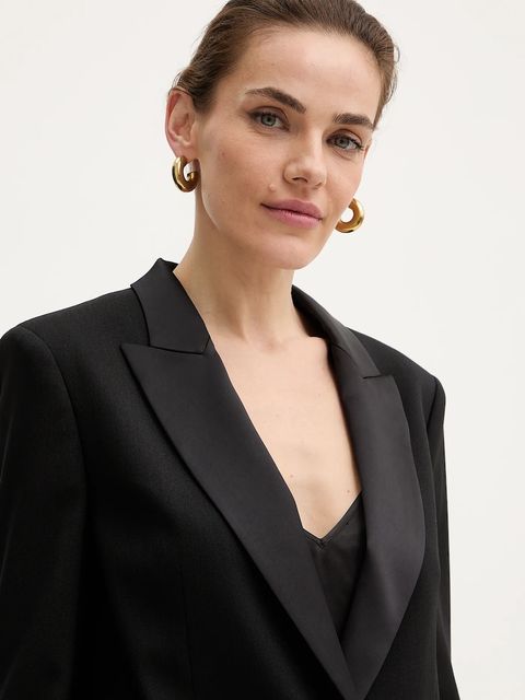 Twinset marynarka z dodatkiem wełny kolor czarny dwurzędowa gładka 252TT2121