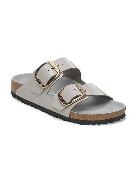 Birkenstock klapki skórzane Arizona Big Buckle damskie kolor szary 1029391