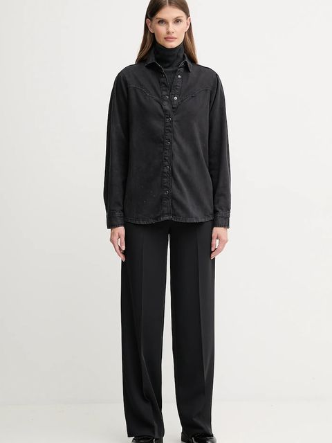 Pepe Jeans koszula damska kolor czarny regular z kołnierzykiem klasycznym PL3051236 - zdjęcie produktu nr 2