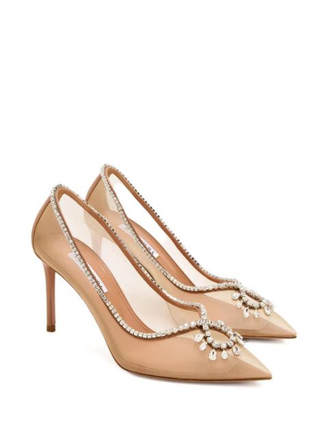 Aquazzura 85mm crystal-embellished mesh pumps - Neutrals - zdjęcie produktu nr 2