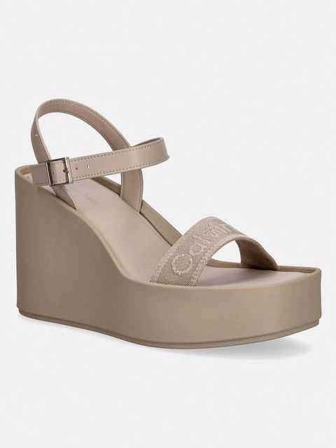 Calvin Klein sandały na koturnie WEDGE 70 SNDL WEBBING LTH - zdjęcie produktu nr 1