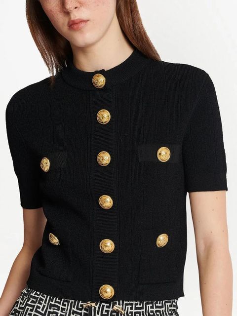 Balmain embossed-button short-sleeve cardigan - Black - zdjęcie produktu nr 2