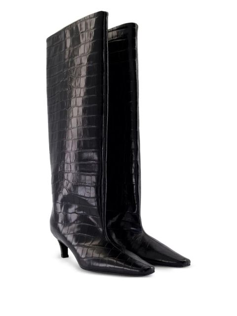 TOTEME 50mm croc-embossed leather knee-high boots - Black