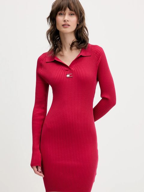 Tommy Jeans sukienka kolor bordowy mini dopasowana DW0DW22183 - zdjęcie produktu nr 1