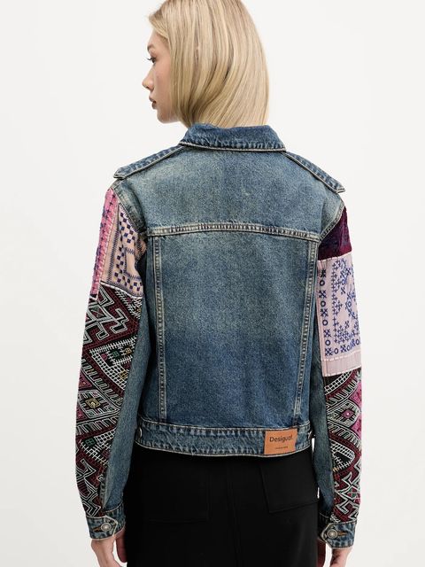 Desigual kurtka jeansowa ETNIC kolor granatowy przejściowa 25WWED14