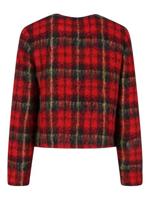 Lauren Ralph Lauren plaid-pattern button tweed jacket - Red