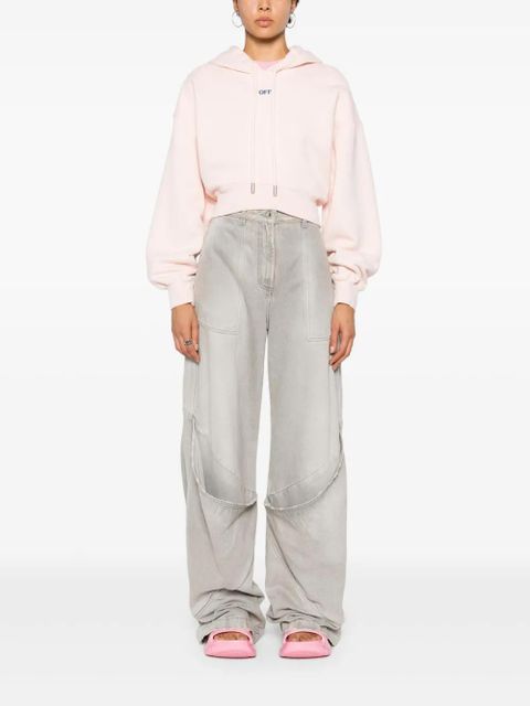 Off-White floral-embroidered cropped hoodie - Pink