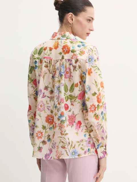 Luisa Spagnoli koszula damska kolor beżowy regular z kołnierzykiem klasycznym 541819