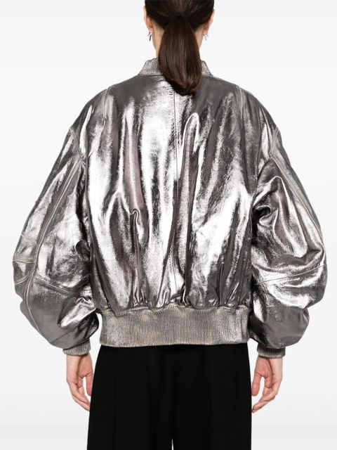 The Attico Anja metallic leather bomber jacket - Silver