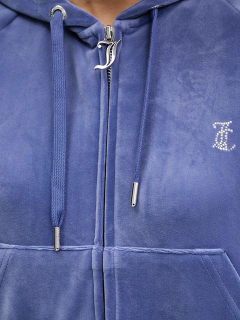 Juicy Couture bluza welurowa kolor fioletowy z kapturem z aplikacją JCWAS225306