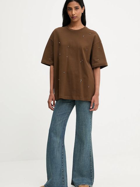 Answear.LAB t-shirt bawełniany damski kolor brązowy