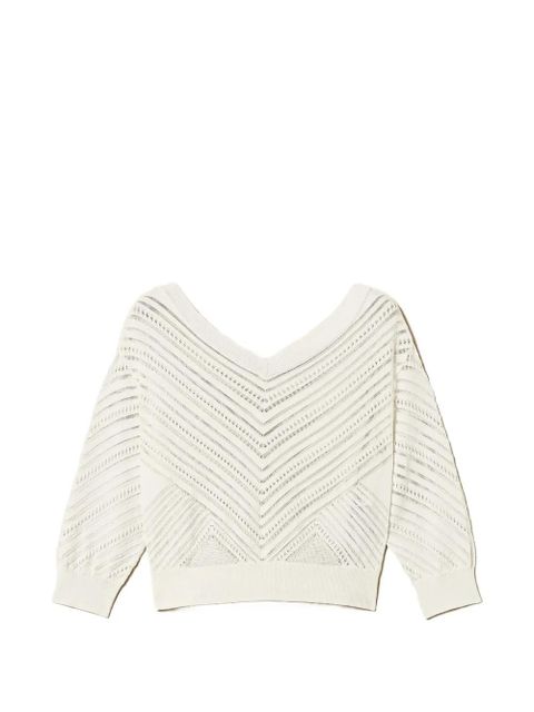 TWINSET V-neck pointelle-knit sweater - White