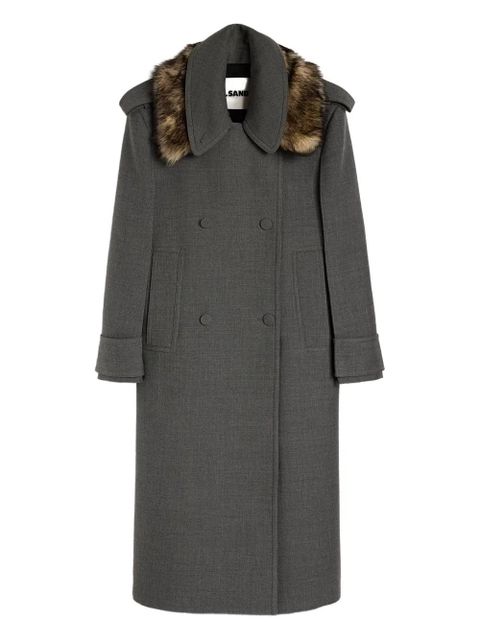 Jil Sander fur collar double-breasted coat - Grey - zdjęcie produktu nr 1