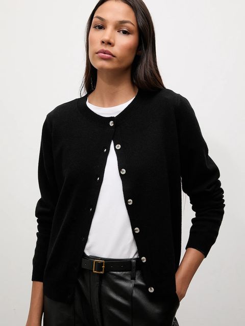 Answear.LAB kardigan z wełny merino z apaszką damski kolor czarny lekki