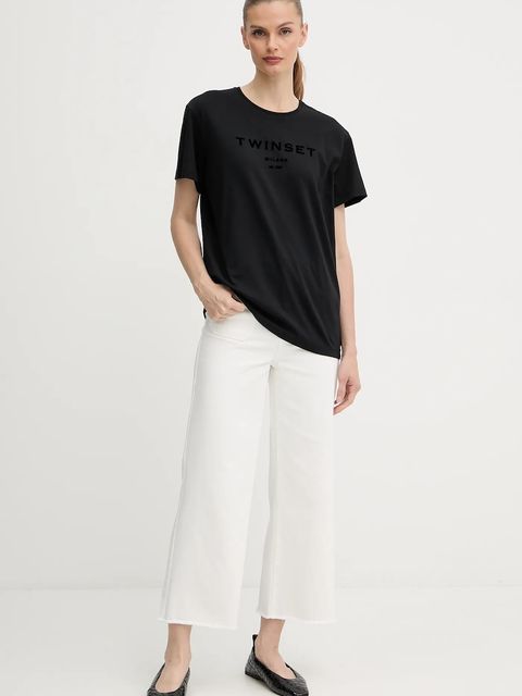 Twinset t-shirt bawełniany damski kolor czarny 252TP2050