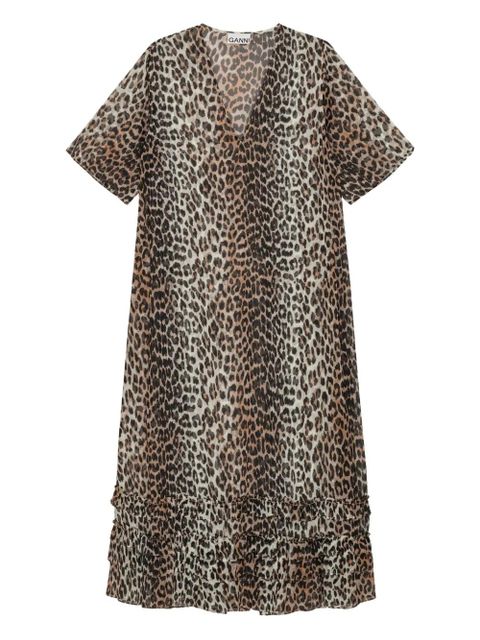 GANNI leopard-print ruffled dress - Neutrals - zdjęcie produktu nr 1