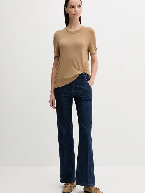 United Colors of Benetton t-shirt z jedwabiem damskie kolor beżowy 1ZRED10BK