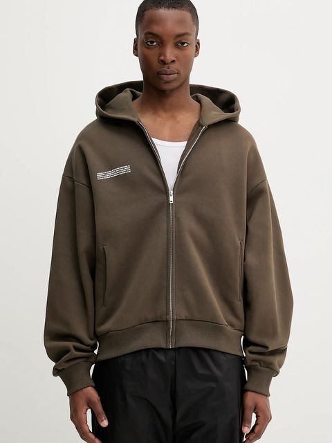 Pangaia bluza bawełniana kolor brązowy z kapturem gładka 10002310