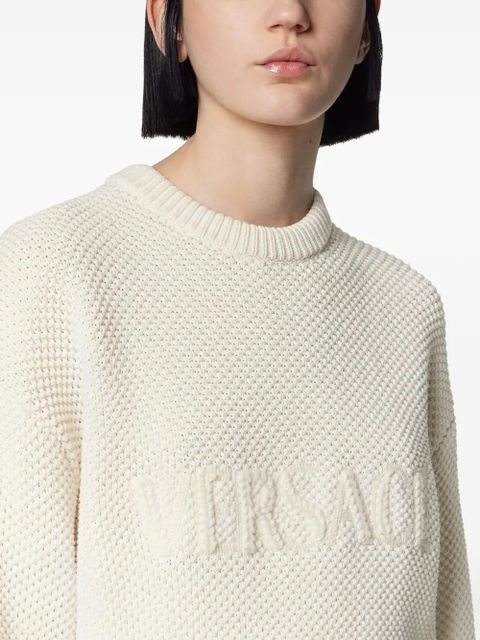 Versace textured-logo sweater - White